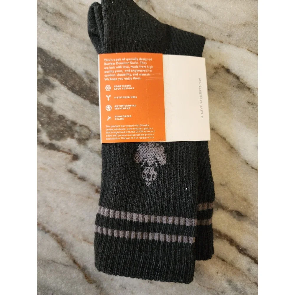 NWT Bombas Donation Socks Black Medium Bumble Bee Honeycomb‎ Antimicrobial